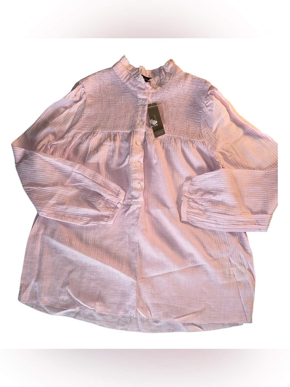 J.Crew NWT Pink Smocked Ruffle Neck Cotton Blouse XS Long Sleeve Boho Top - Picture 3 of 12